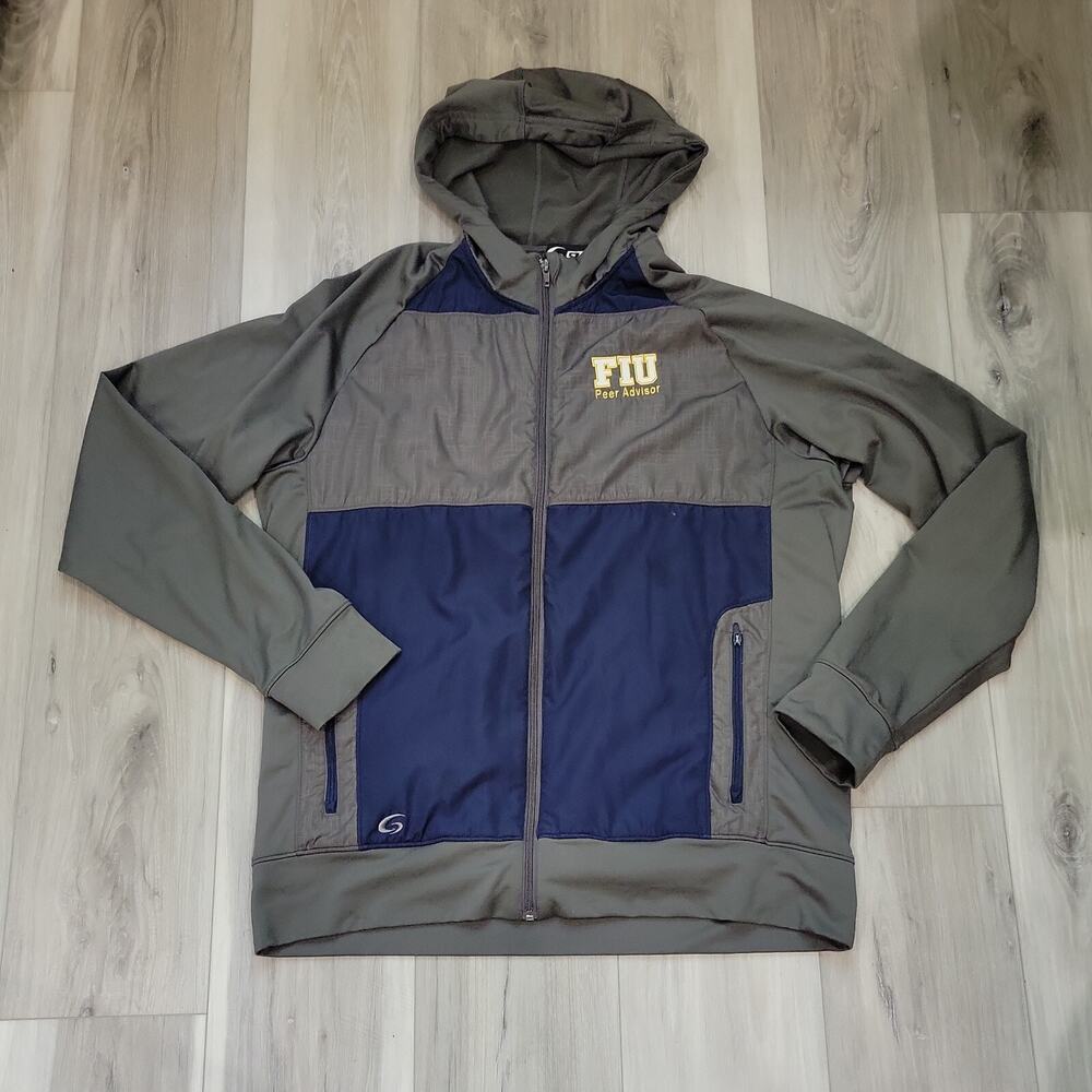 FIU Peer Advisor Jacket Men's Hoodie Full Zip Long Sleeve Large Gray/Blue Fleece